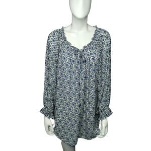 Max Studio Womens 2X Boho Flowy Peasant Floral Top Smocked‎ Balloon Sleeve Flowy